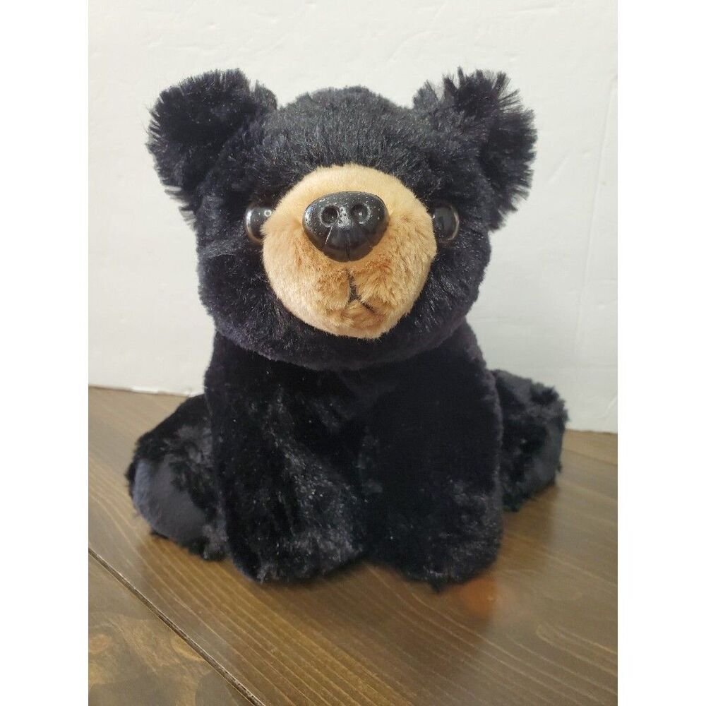 Bearington Collection Bear Cub Plush Black Beige Stuffed Animal Sitting 8" Soft